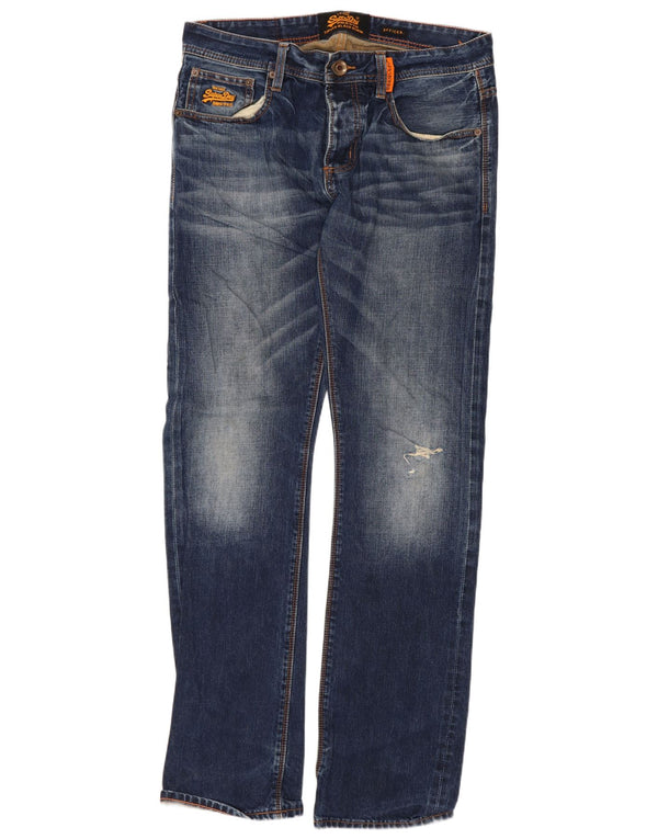 Superdry Jeans masculino desgastado reto W32 L32 algodão azul