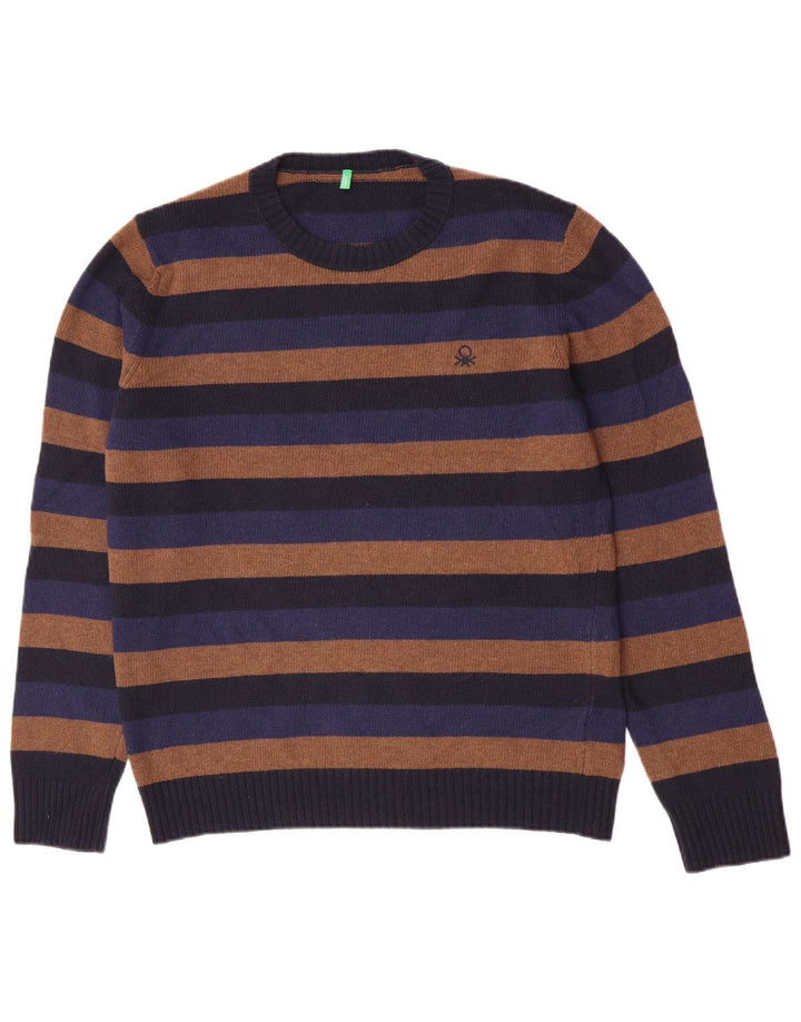 Suéter masculino Benetton com gola redonda, grande listrado multicolorido