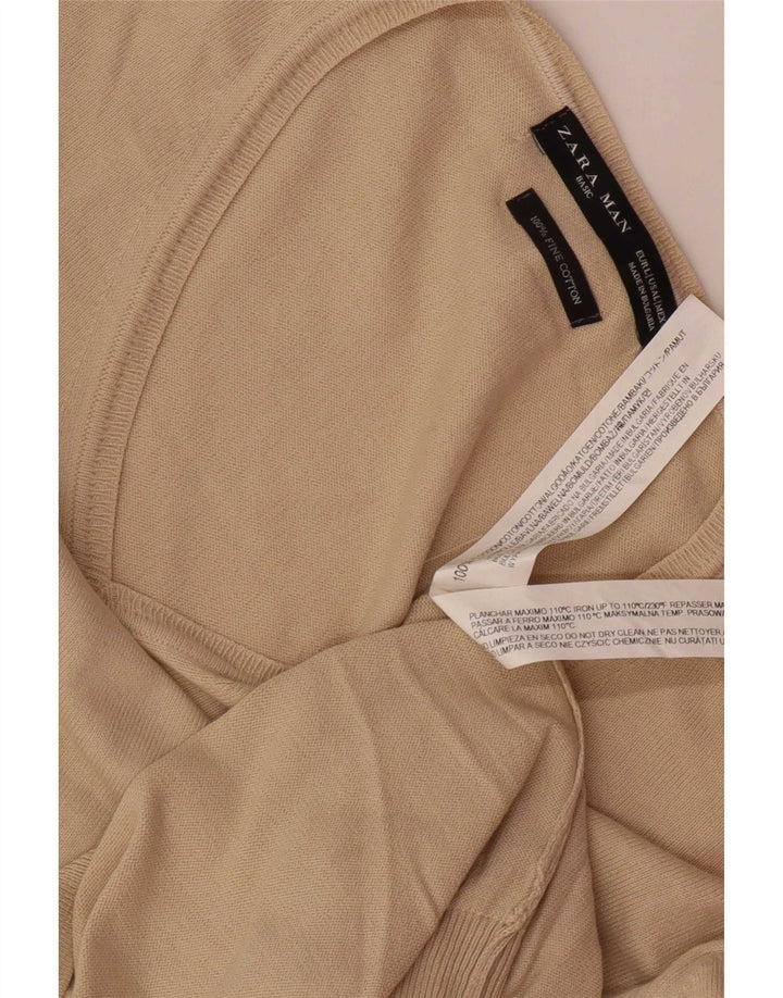 Zara Suéter masculino com decote em V grande algodão bege