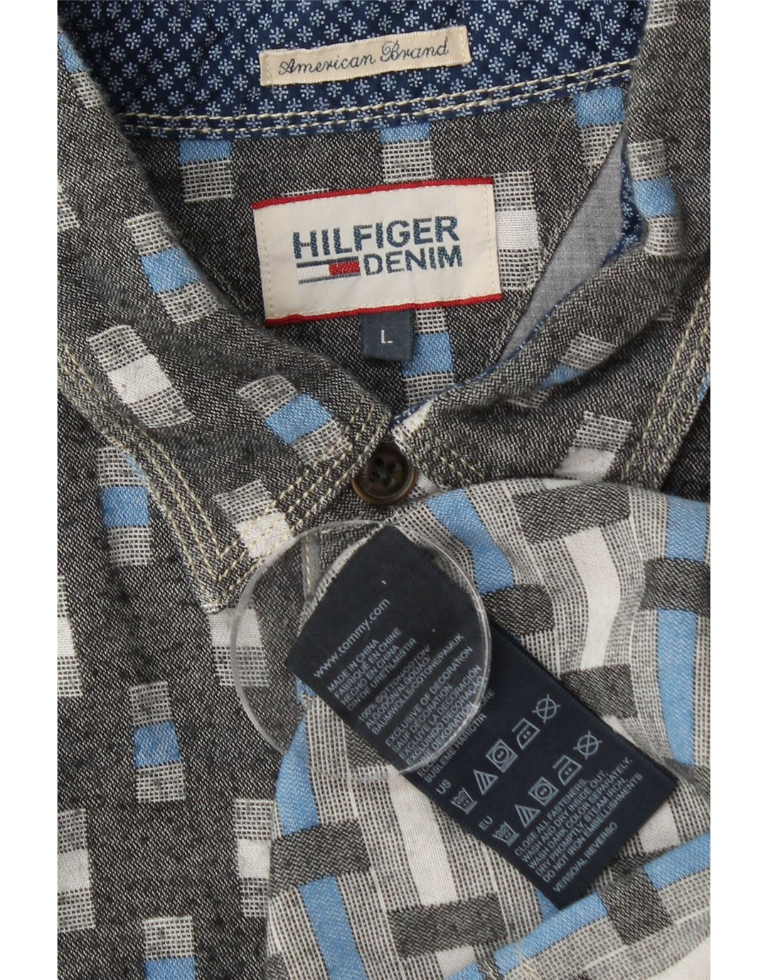 Camisa masculina TOMMY HILFIGER grande algodão geométrico cinza