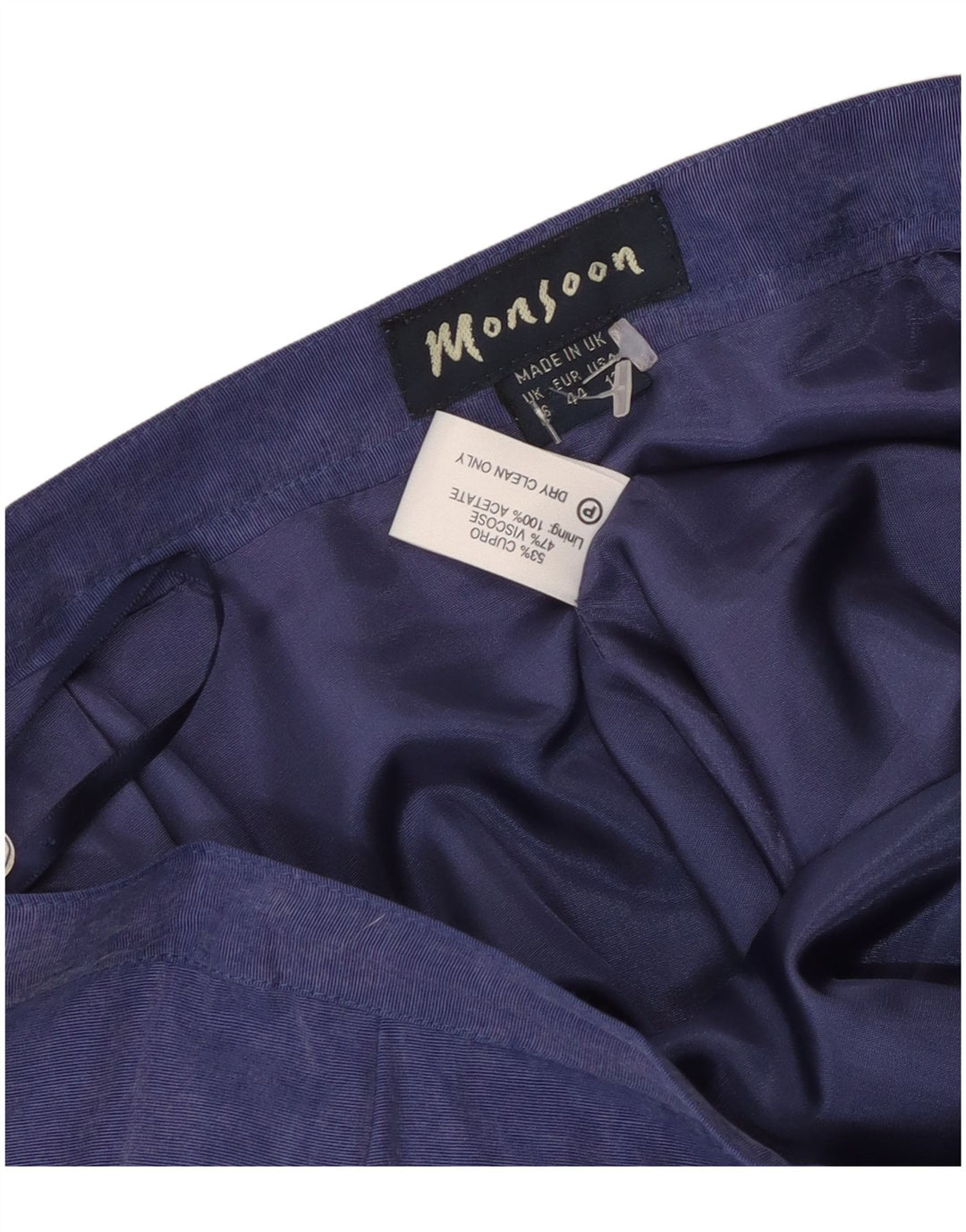 Saia midi feminina Monsoon Reino Unido 16 grande W32 azul viscose