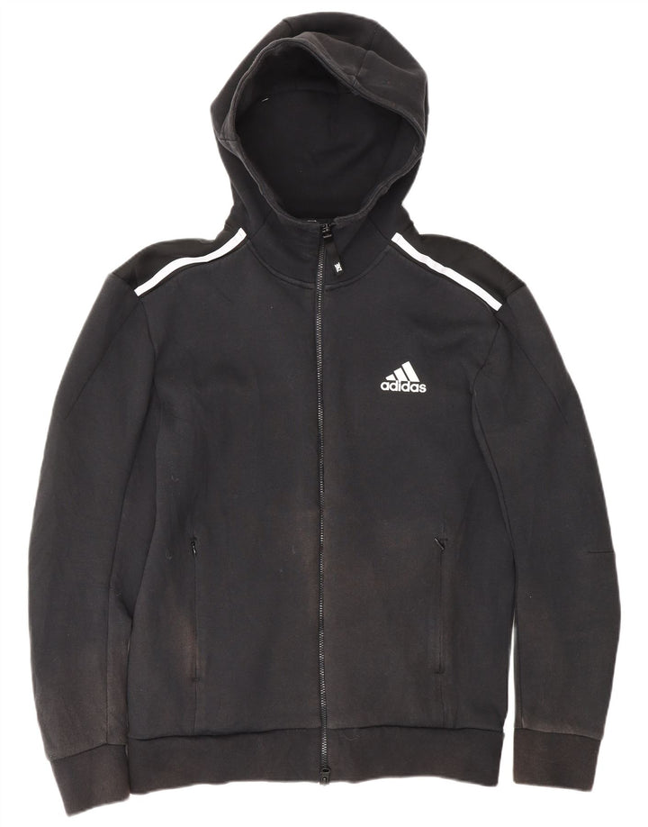 Adidas masculino zip moletom com capuz pequeno algodão listrado preto