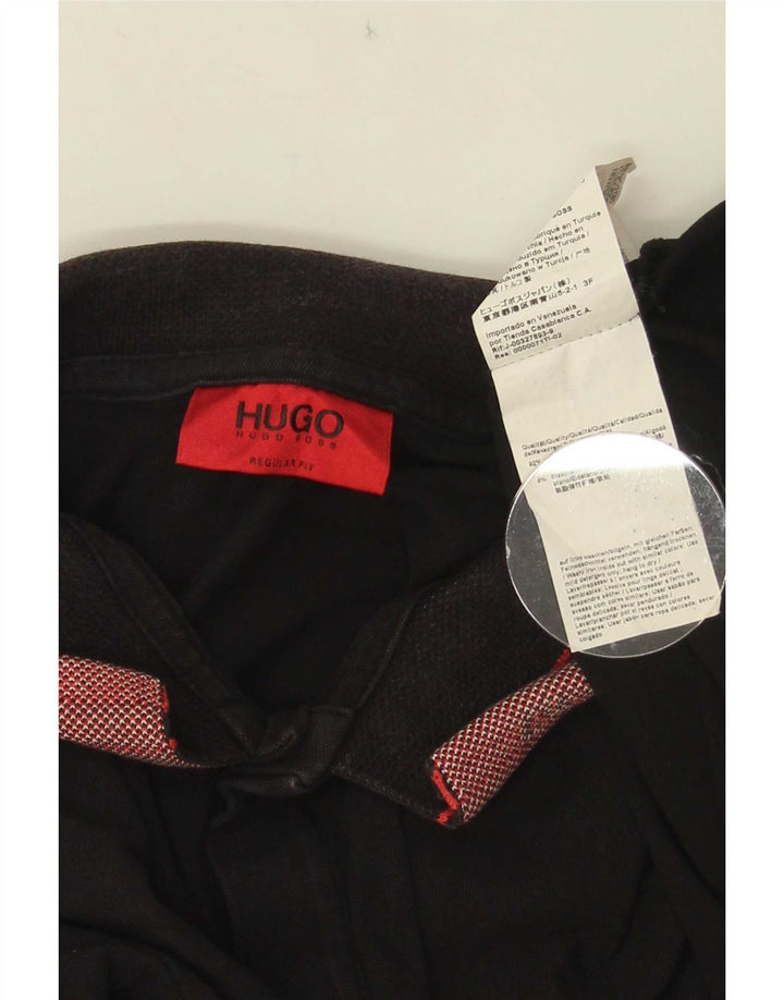 Camisa polo masculina Hugo Boss grande algodão listrado preto