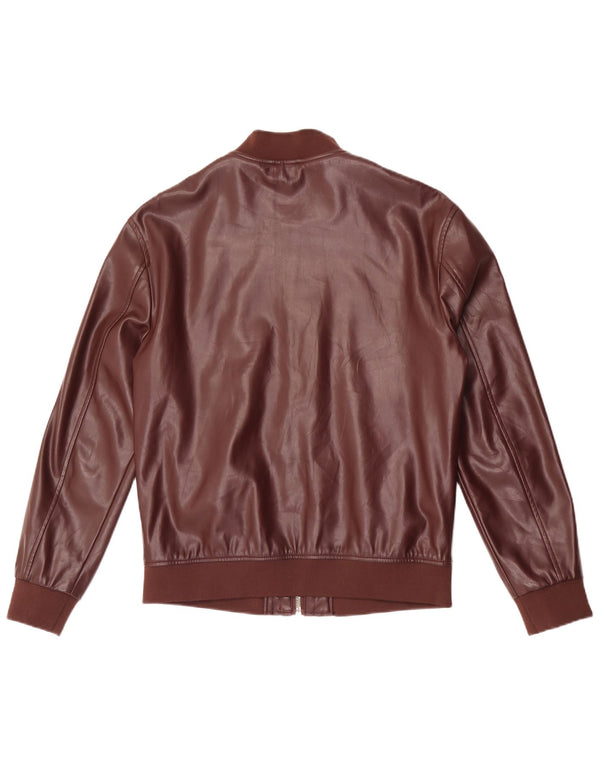 Jaqueta bomber masculina Zara de couro sintético Reino Unido 38 poliéster marrom médio