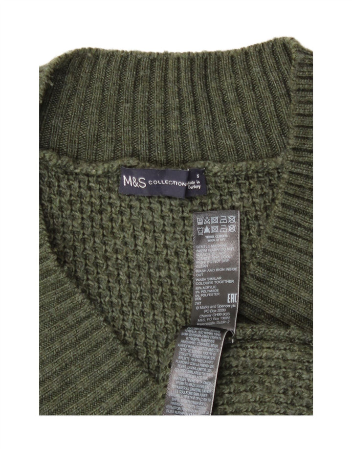 Suéter masculino Marks & Spencer com decote em V pequeno acrílico verde