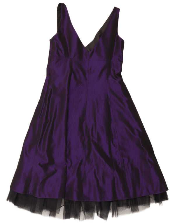 Debut vestido feminino sem mangas evasê UK 12 acetato roxo médio