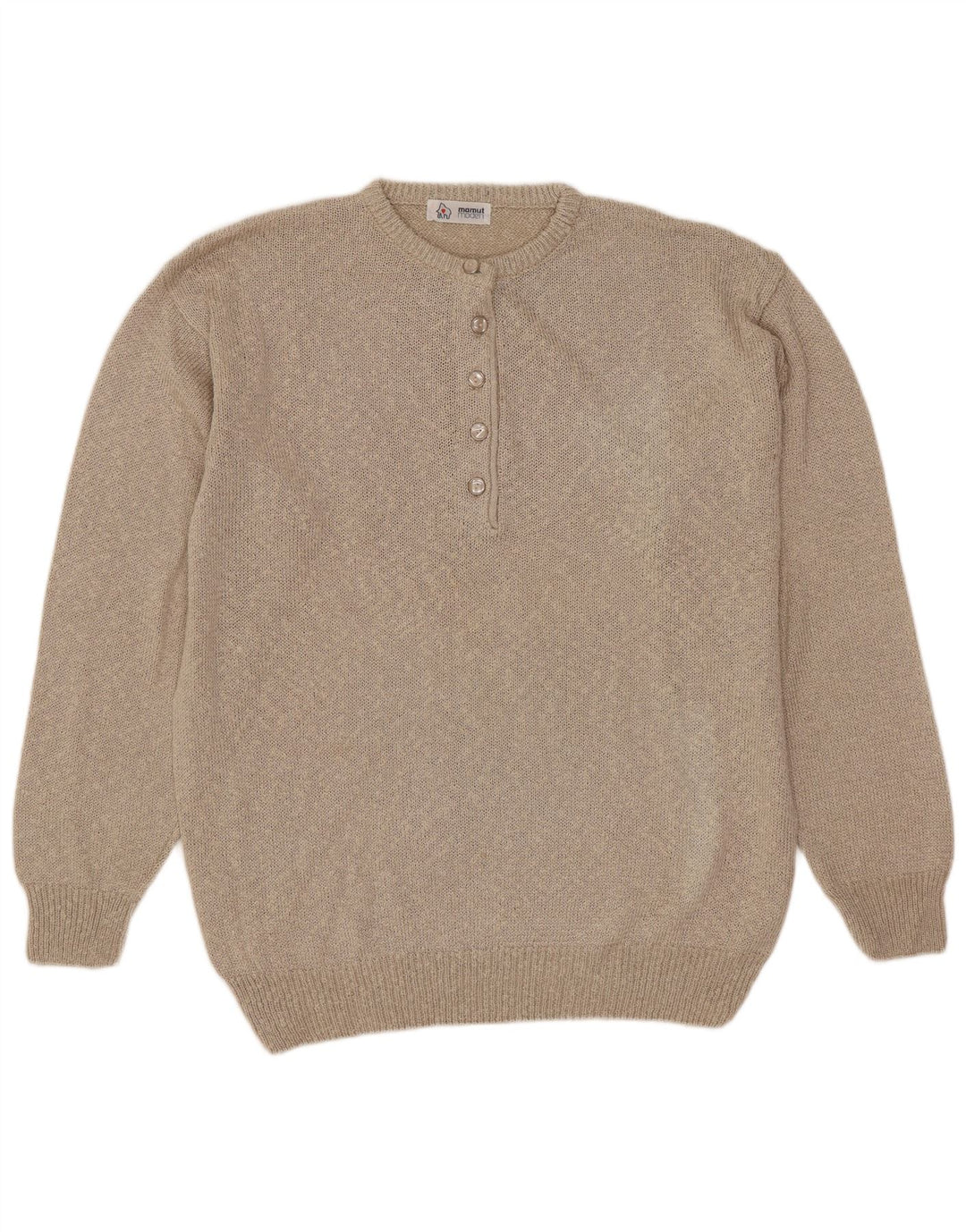 Mamut Moden Suéter feminino com gola redonda e botão UE 42 Viscose bege grande