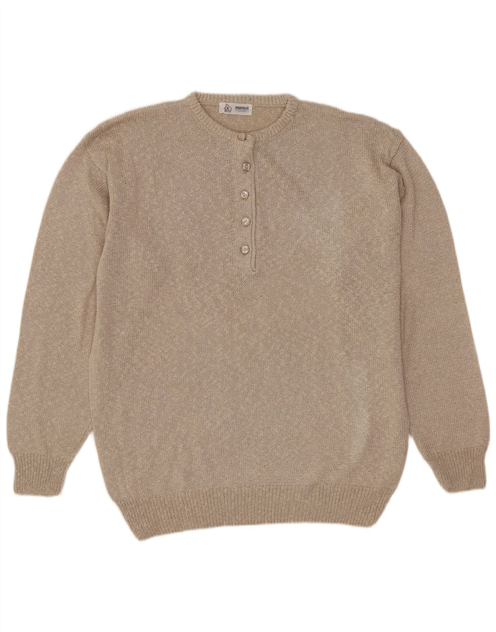 Mamut Moden Suéter feminino com gola redonda e botão UE 42 Viscose bege grande