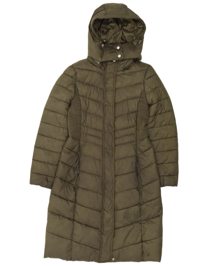 Casaco acolchoado com capuz feminino Joules UK 12 poliéster cáqui médio