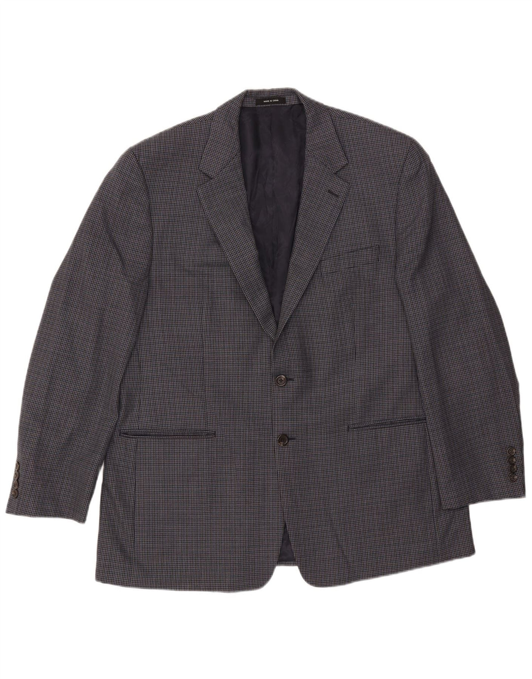 Jaqueta blazer masculina Chaps com 2 botões Reino Unido 44 2XL lã houndstooth azul marinho