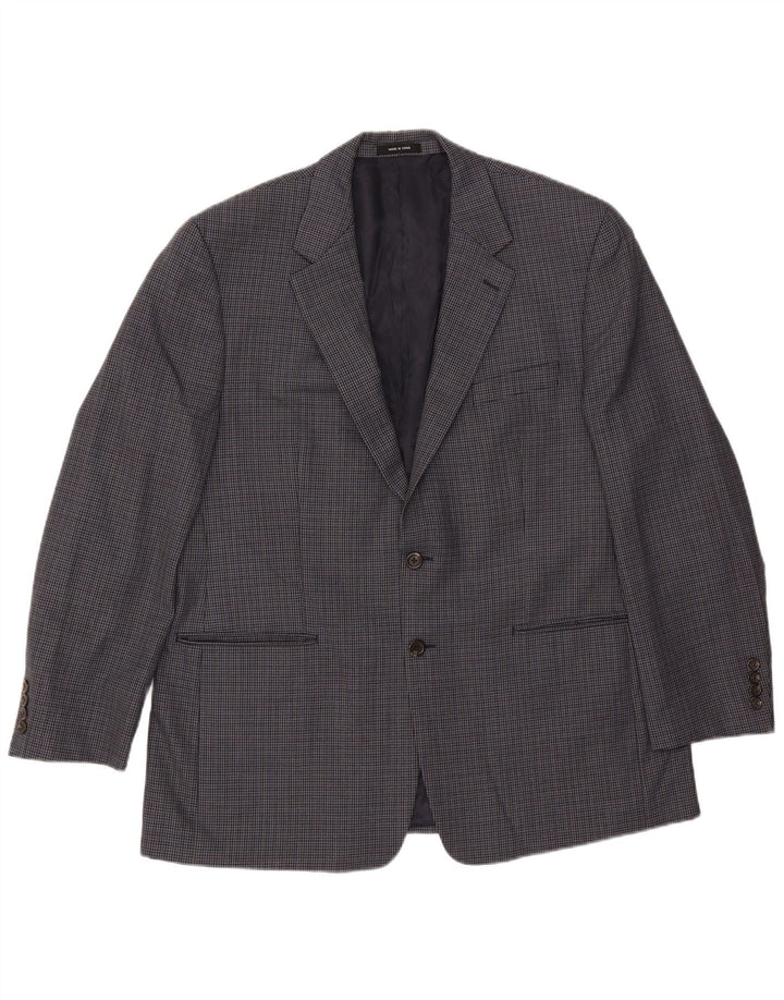 Jaqueta blazer masculina Chaps com 2 botões Reino Unido 44 2XL lã houndstooth azul marinho