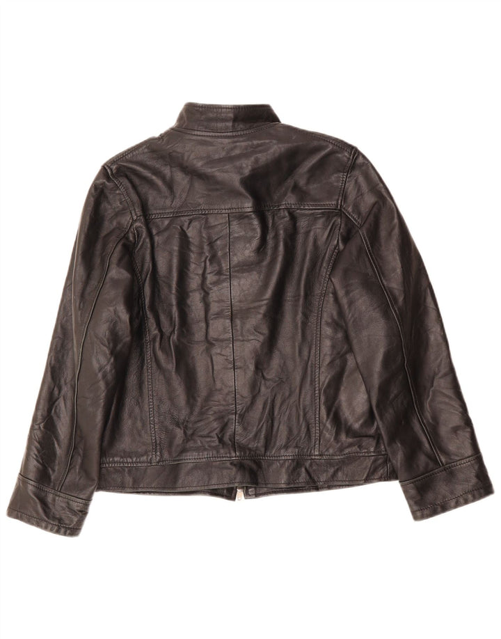 Jaqueta de couro feminina VINTAGE folgada Reino Unido 6 XS couro preto