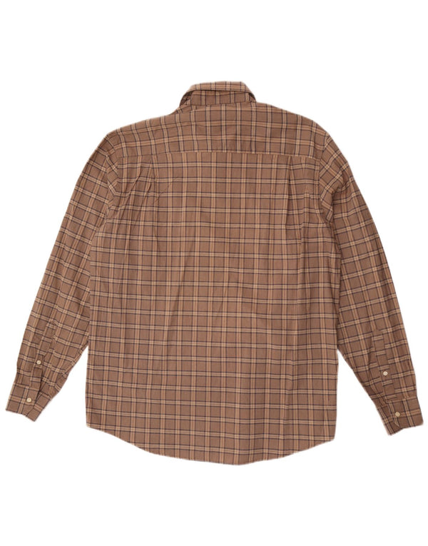 Camisa masculina Green Leaves grande algodão xadrez marrom