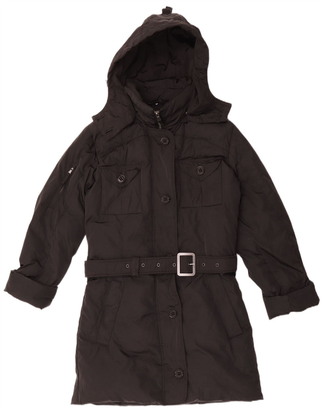 Casaco acolchoado com capuz feminino Canadiens UK 16 grande poliéster preto