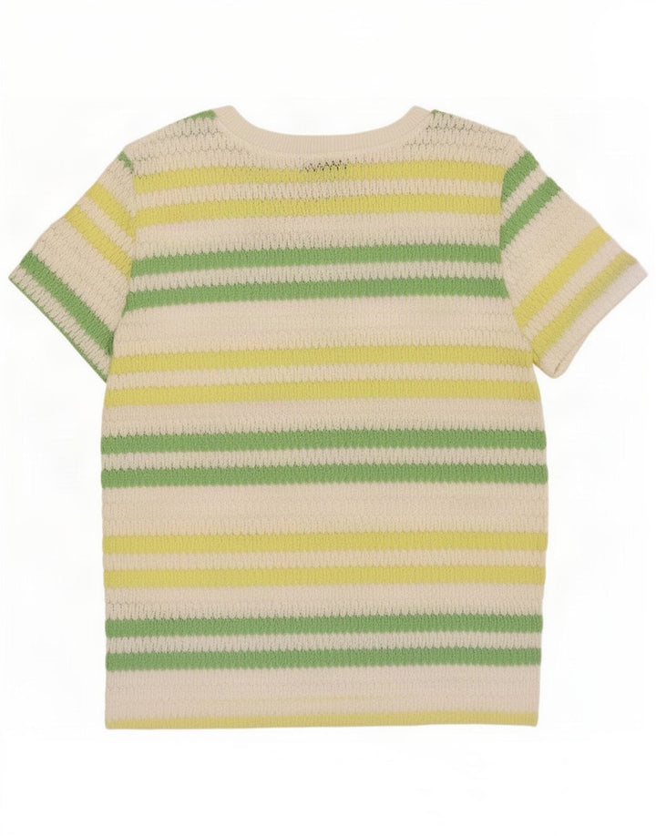 Zara blusa feminina de malha top UK 10 poliéster listrado pequeno multicolorido