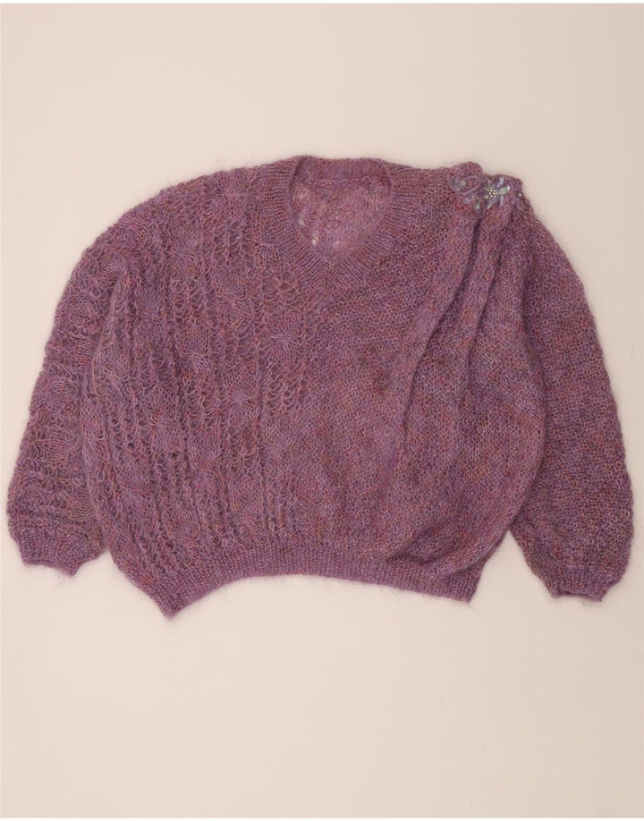 VINTAGE Womens Oversized V-Neck Jumper Sweater UK 20 2XL Purple Vintage Vintage and Second-Hand Vintage from Messina Hembry 
