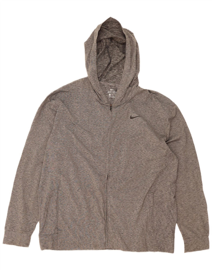 Suéter masculino Nike Dri Fit Zip com capuz XL cinza manchado de poliéster