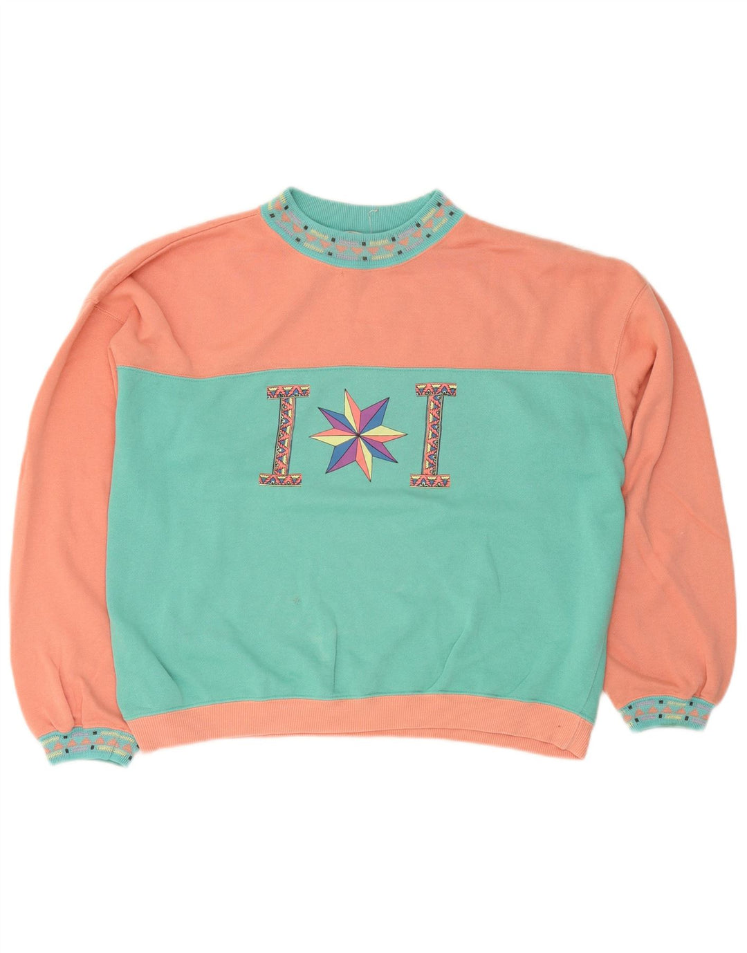 Suéter gráfico feminino Playcrew UK 16 grande bloco colorido azul