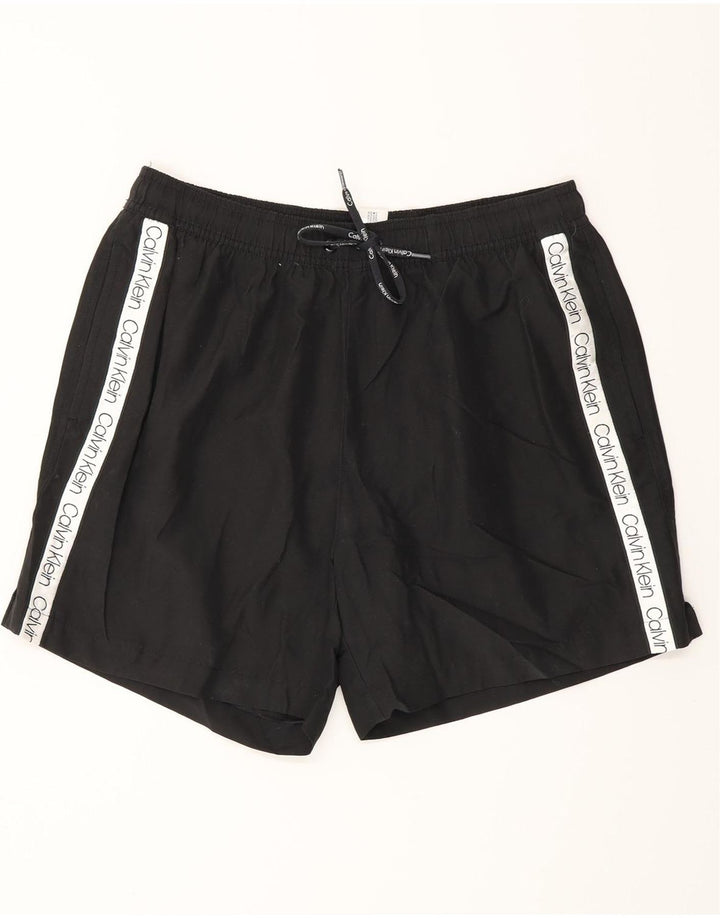 CALVIN KLEIN Shorts de natação masculino gráfico médio preto poliéster