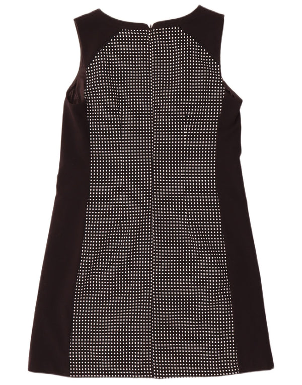 Próximo Vestido feminino sem mangas evasê UK 12 poliéster manchado preto médio