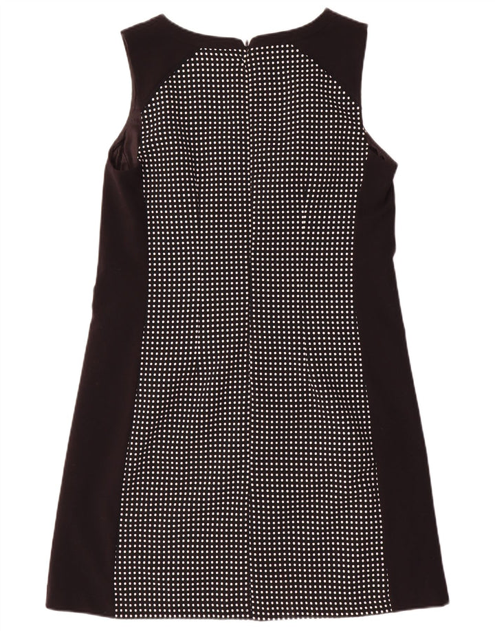 Próximo Vestido feminino sem mangas evasê UK 12 poliéster manchado preto médio