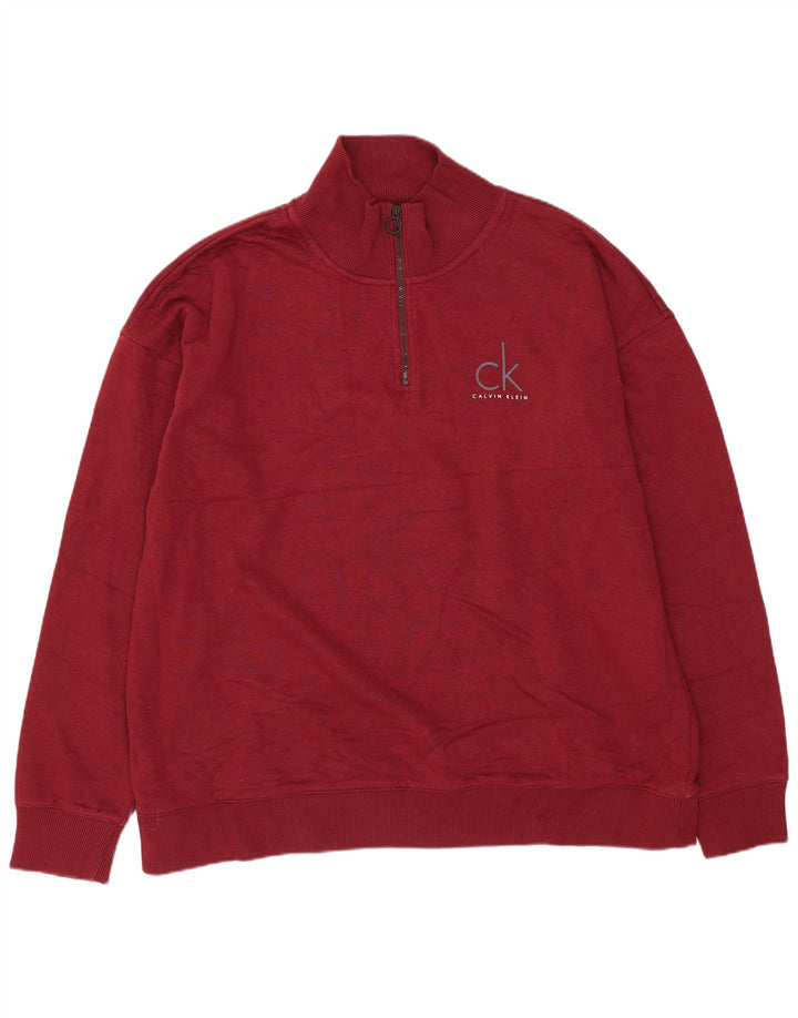 Moletom masculino Calvin Klein com zíper e gola alta de algodão marrom