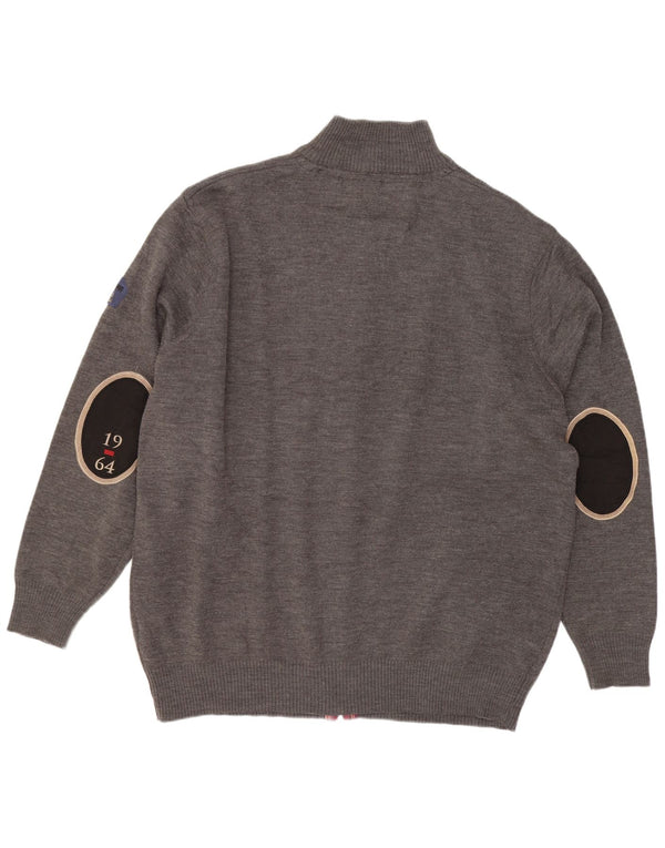 Suéter Cardigan Masculino Vintage 5XL Lã Merino Cinza