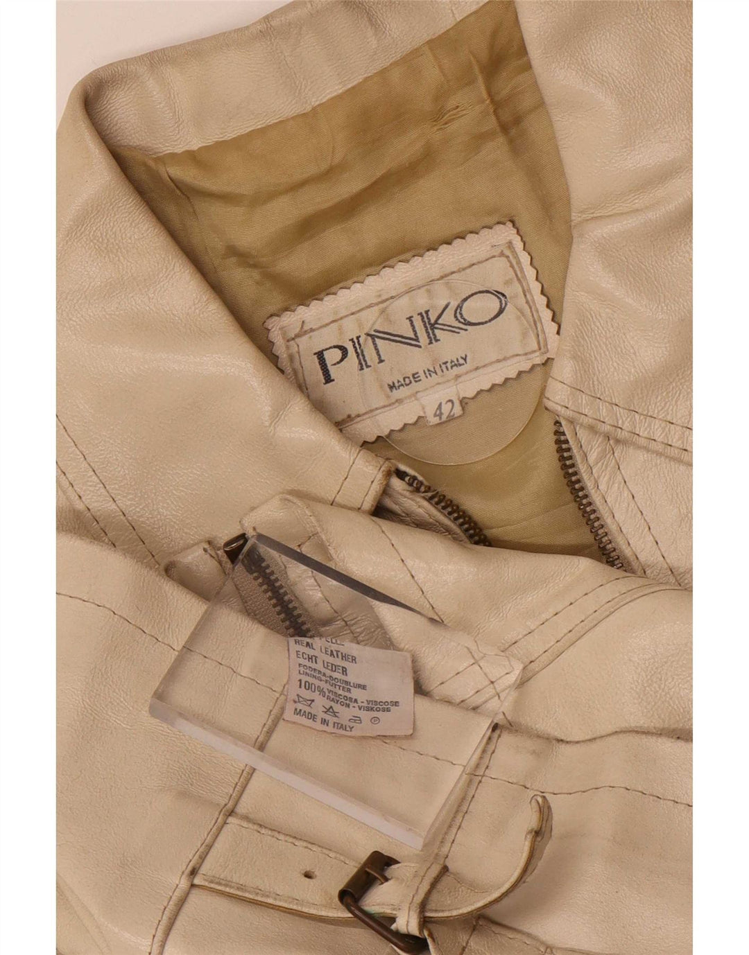 Jaqueta de couro feminina Pinko IT 42 médio bege