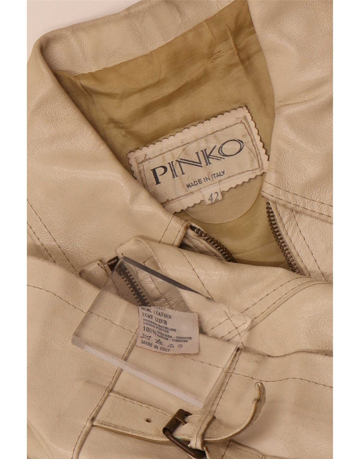 Jaqueta de couro feminina Pinko IT 42 médio bege