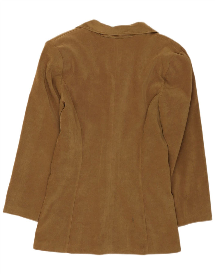 Jaqueta blazer feminina vintage com 4 botões UK 10 pequena cáqui