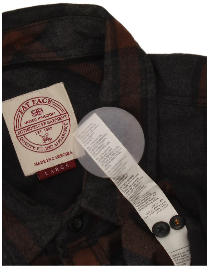 Camisa masculina de flanela Fat Face grande algodão xadrez cinza