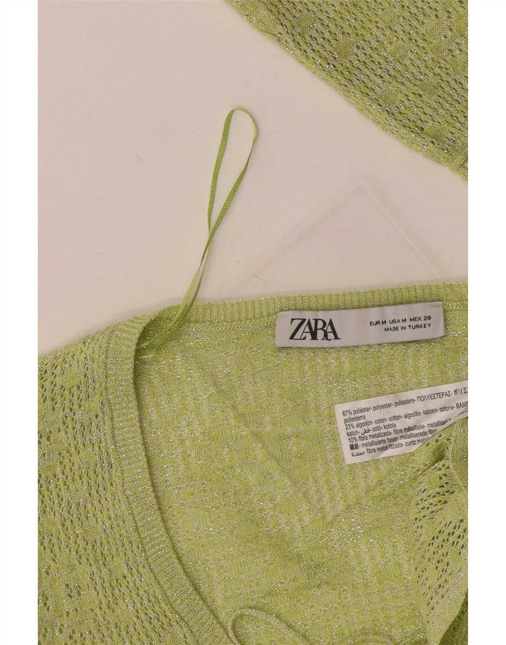 Zara Womens Crop Cardigan Top UK 12 Poliéster Verde Médio