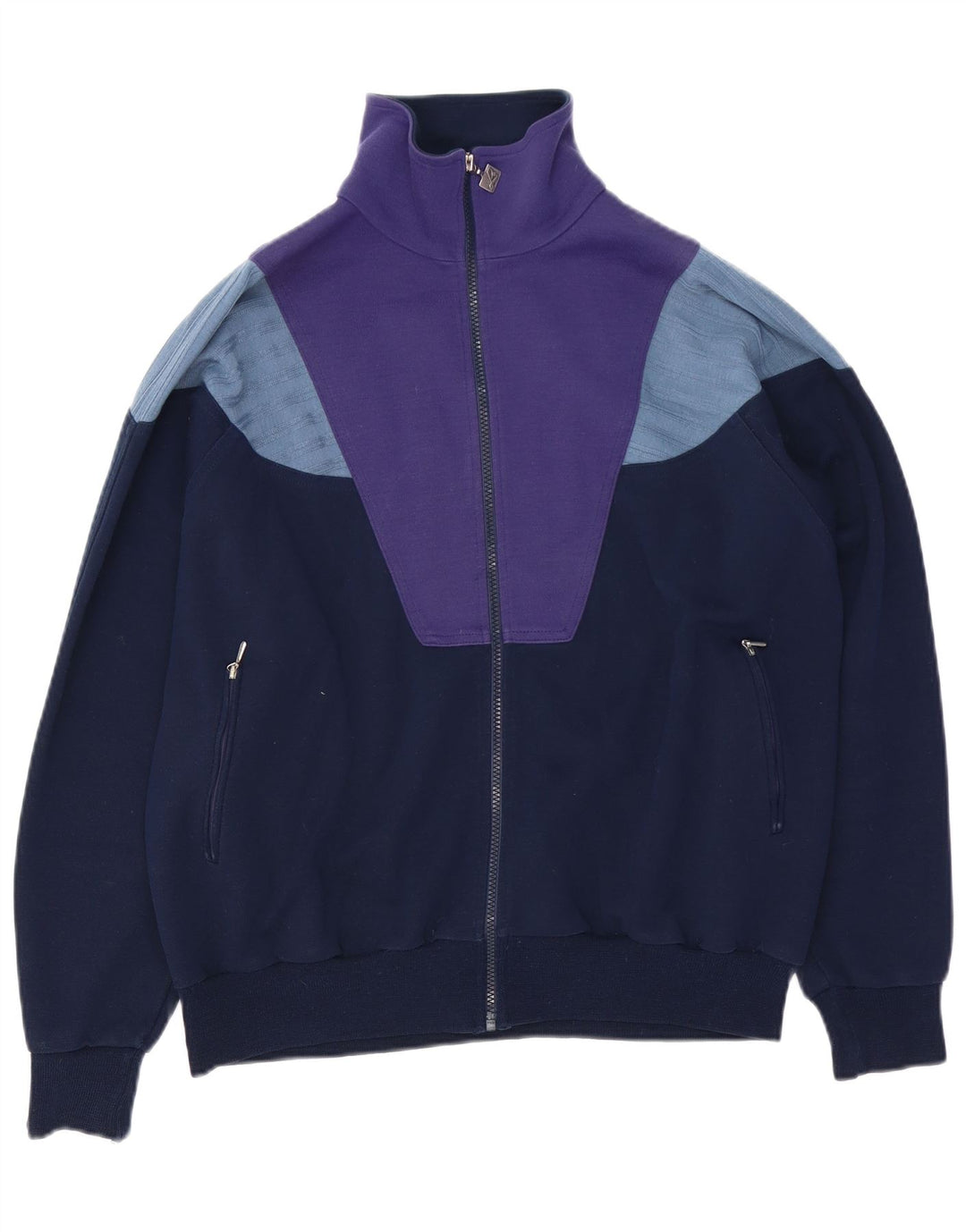 Jaqueta vintage masculina de agasalho grande bloco colorido azul marinho