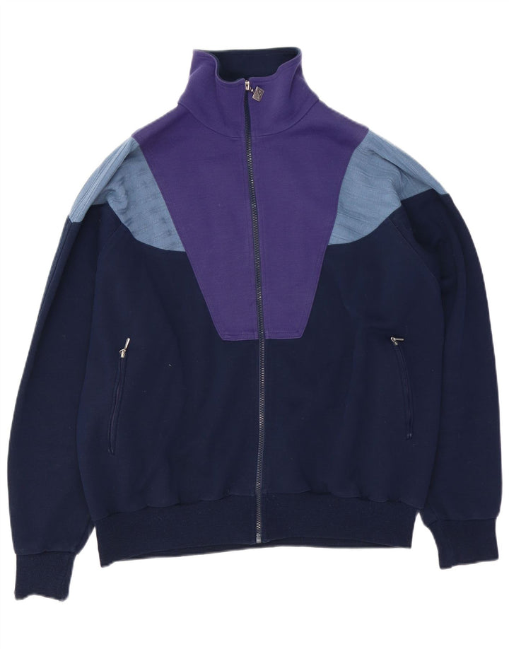 Jaqueta vintage masculina de agasalho grande bloco colorido azul marinho