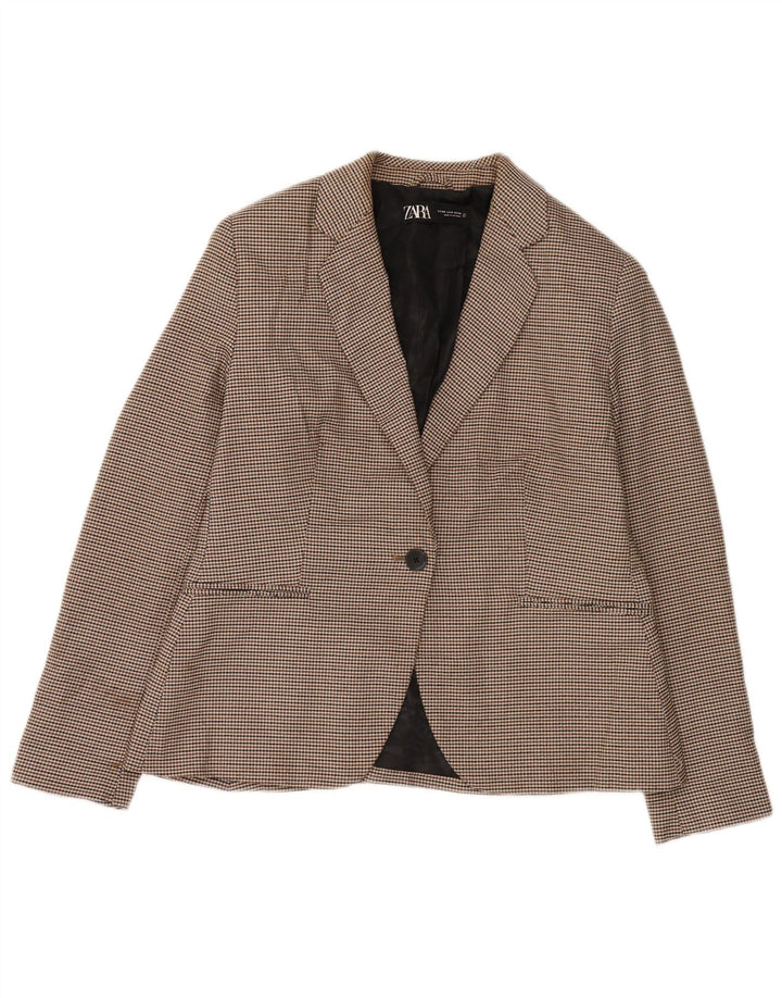 Jaqueta blazer feminina Zara com 1 botão EU 42 grande marrom houndstooth