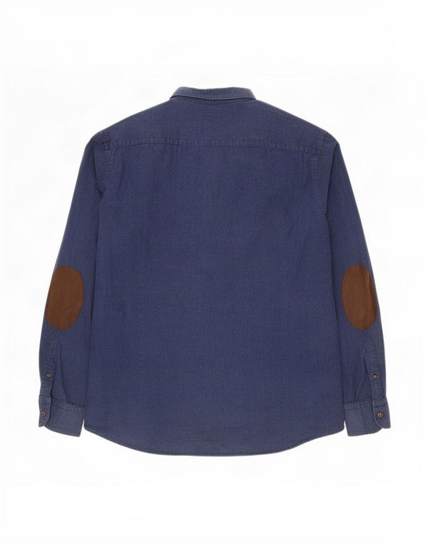 Camisa masculina Massimo Dutti grande algodão azul marinho