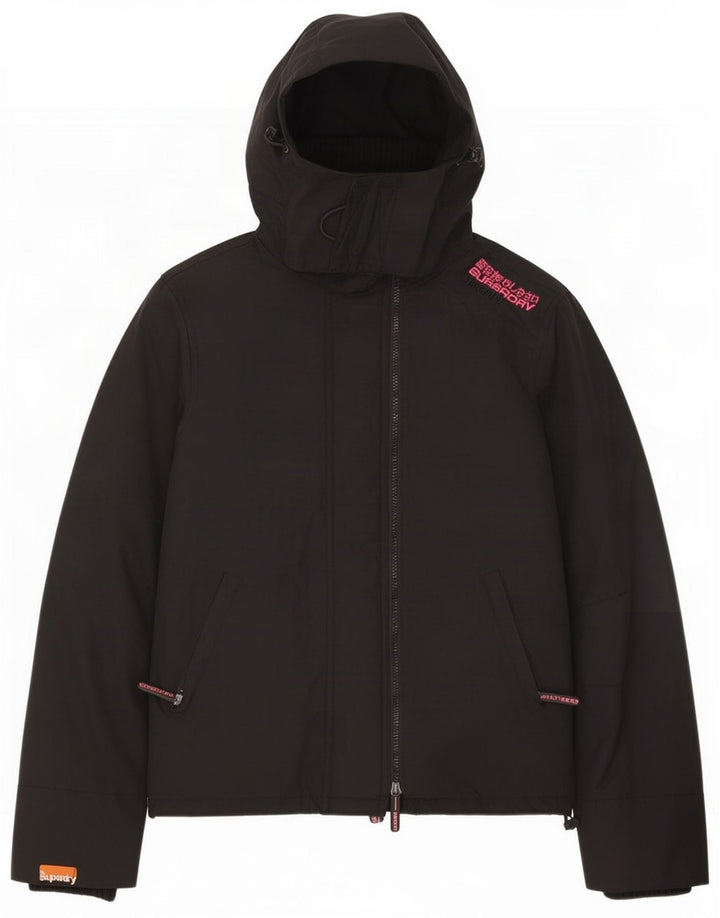 Jaqueta corta-vento feminina Superdry com capuz UK 14 médio preto nylon