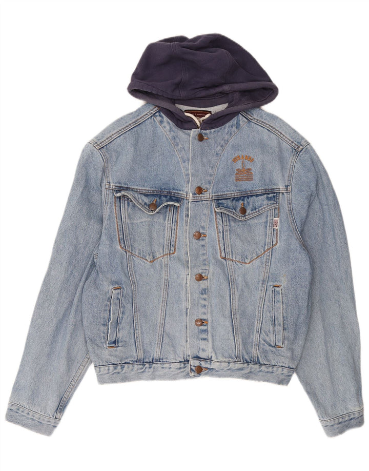 Jaqueta jeans masculina com capuz DURANGO UK 40 grande algodão colorblock azul