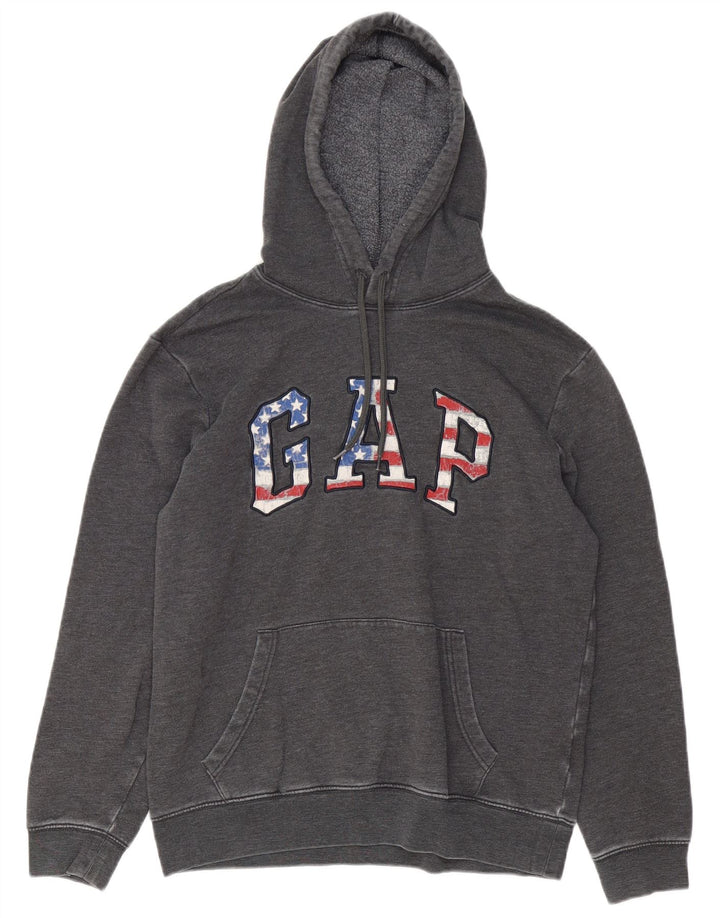 Suéter masculino com capuz gráfico Gap algodão cinza médio