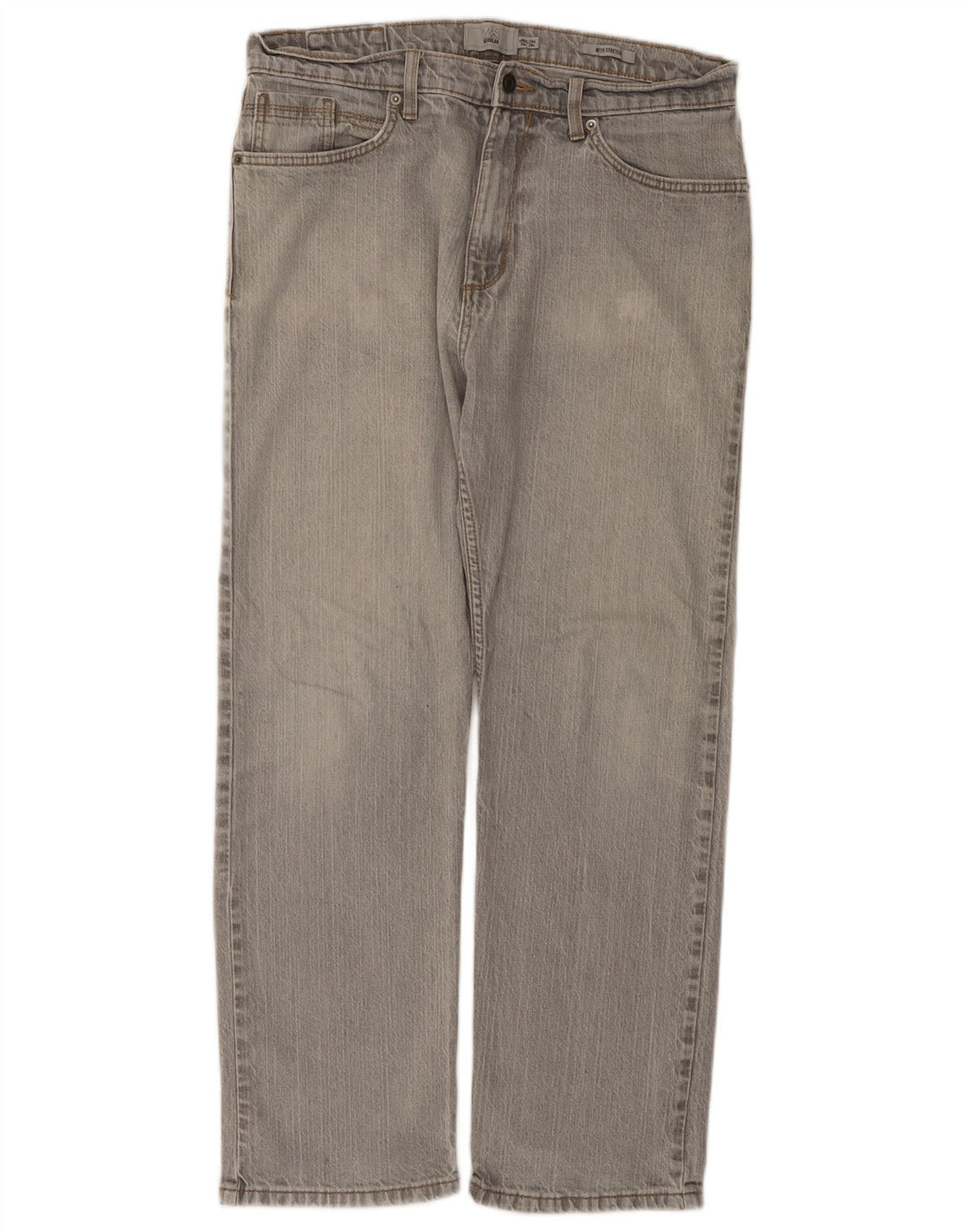 MARKS & SPENCER Masculino Regular Fit Jeans Reto W34 L29 Algodão Cinza