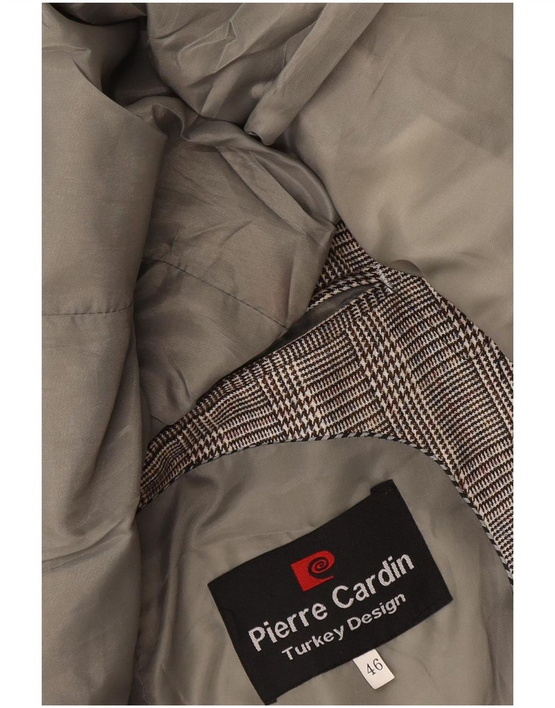 Jaqueta blazer masculina Pierre Cardin com 1 botão EU 46 pequena cinza houndstooth