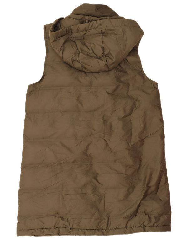 Zara Womens Longline Hooded Gilet UK 14 Medium Khaki Poliéster