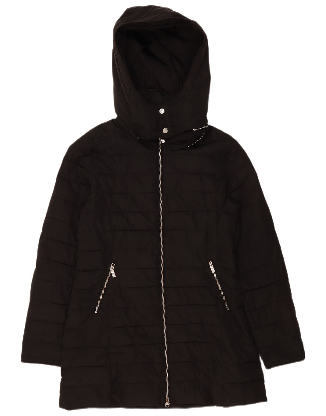 Jaqueta feminina acolchoada com capuz Armani Jeans EUA 8 poliéster preto médio