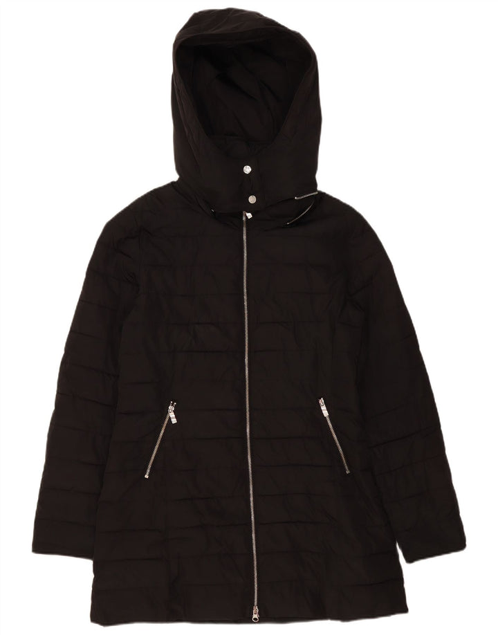 Jaqueta feminina acolchoada com capuz Armani Jeans EUA 8 poliéster preto médio