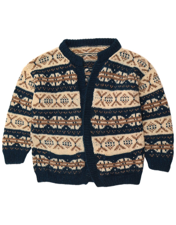 Suéter cardigã feminino vintage Reino Unido 18 XL azul marinho Fair Isle