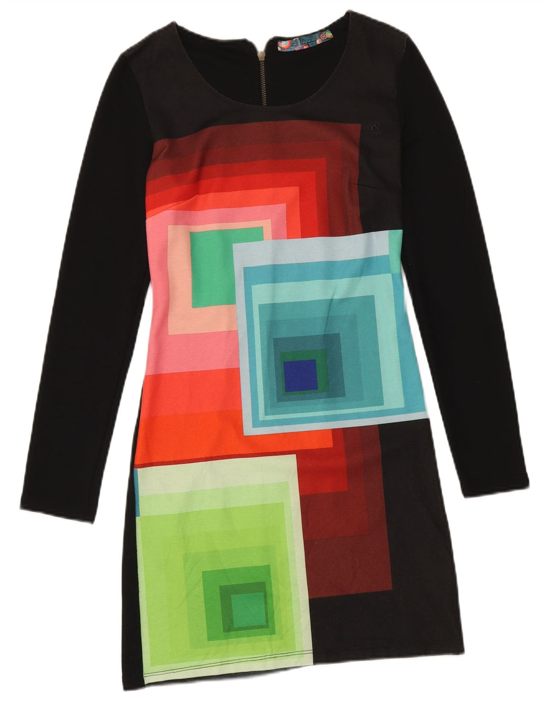 Vestido básico feminino Desigual UK 12 médio preto geométrico poliéster