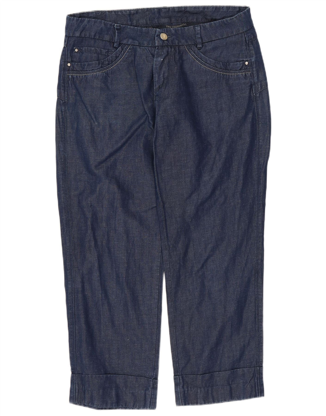 Jeans recortados femininos TRUSSARDI W26 L24 algodão azul marinho