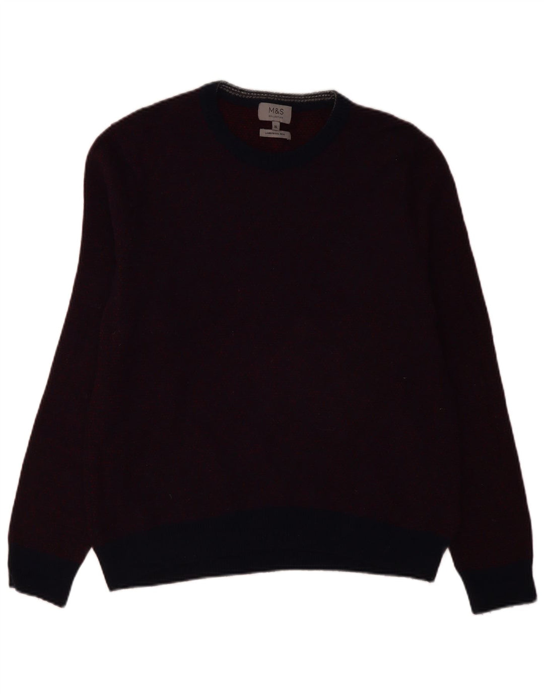 Suéter masculino Marks & Spencer com gola redonda XL lã de cordeiro cor de vinho