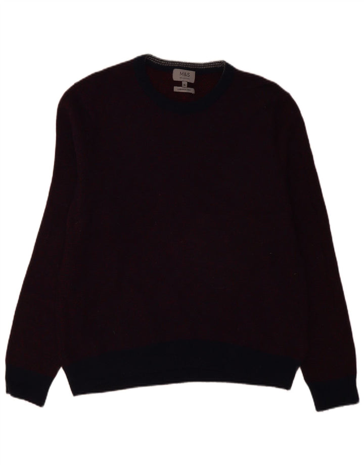 Suéter masculino Marks & Spencer com gola redonda XL lã de cordeiro cor de vinho