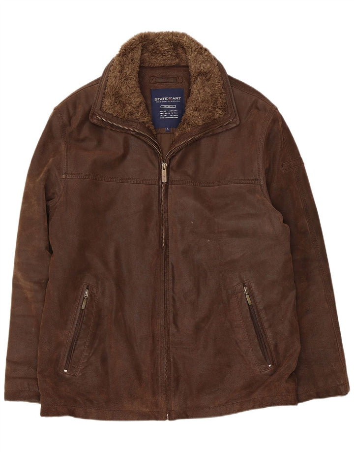 Jaqueta de couro masculina State of Art UK 40 grande marrom